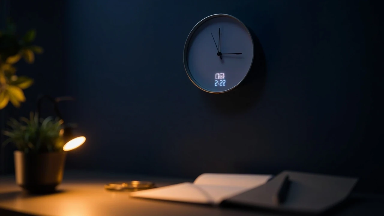 Zegar z cyframi 22:22, symbol powtarzającej się godziny