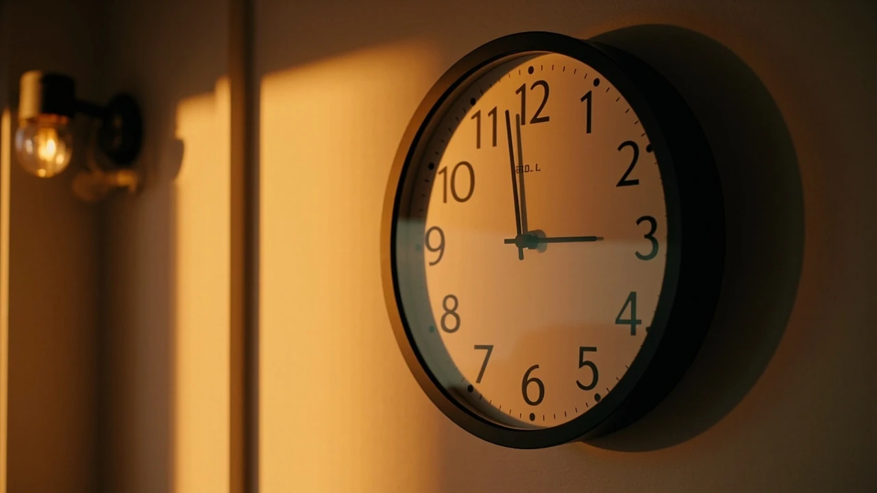 Zegar z godziną 20:20 w ciemnym wnętrzu, podświetlone cyfry 20:20